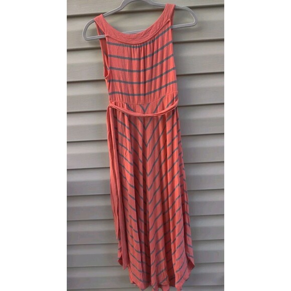 Liz Lang Maternity Womens Size XS TP Maxi Dress Orange Gray Stripe Tie Belt Baby - Picture 4 of 12